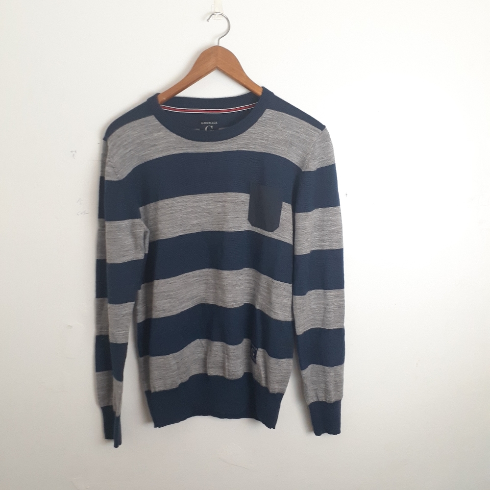 Goodale Wool Blend Sweater Striped Pocket